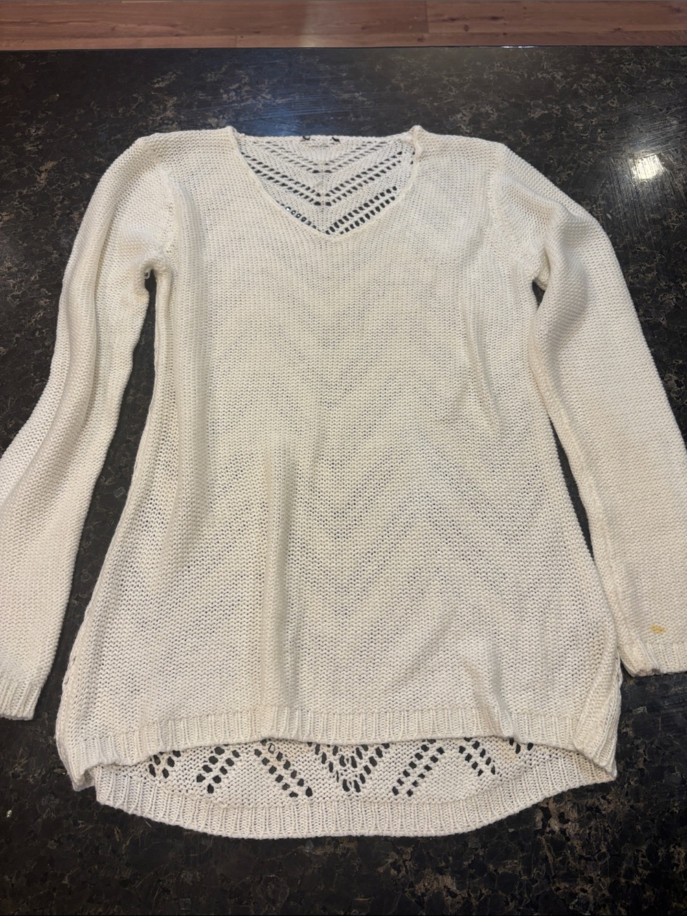 Women’s Cream V-Neck Open-Knit Sweater